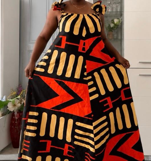 Robe Pagne africain longue fluide à imprimé abstrait
